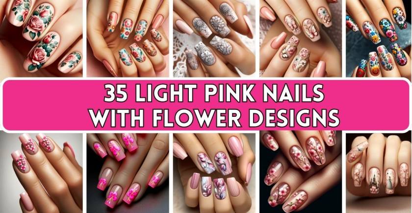 Light Pink Nails with Flower Designs